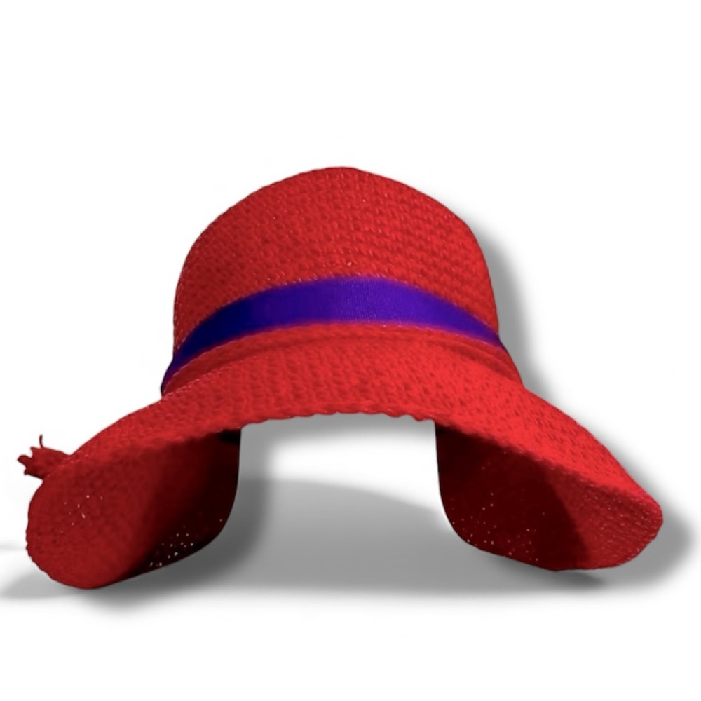 Red Hat Society Straw Hat Purple Ribbon Summer Coastal Grandma Bohemian Casual